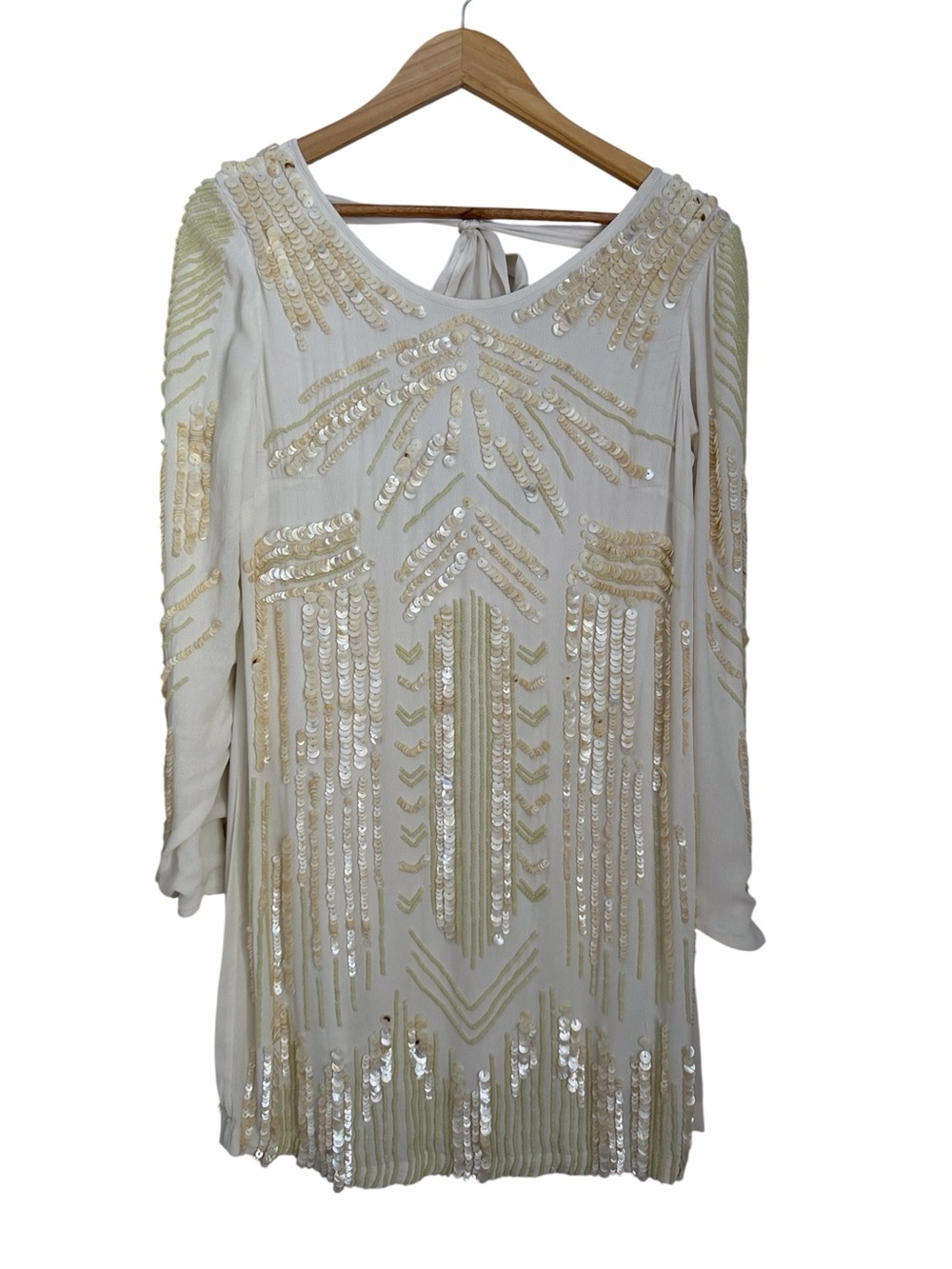 FREE PEOPLE LIMITED EDITION Ivory Art Deco Embellished Mini Dress Sequin Rare - Picture 4 of 17